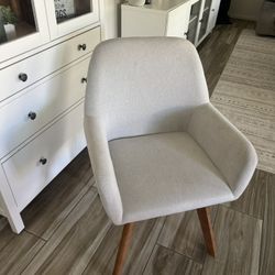 Dinning Chair Desk Chair No Wheels, Mid Century Modern 360 Swivel Accent Chair, Linen Fabric Upholstered Armchairs with Wood Legs, Off White $100 Each