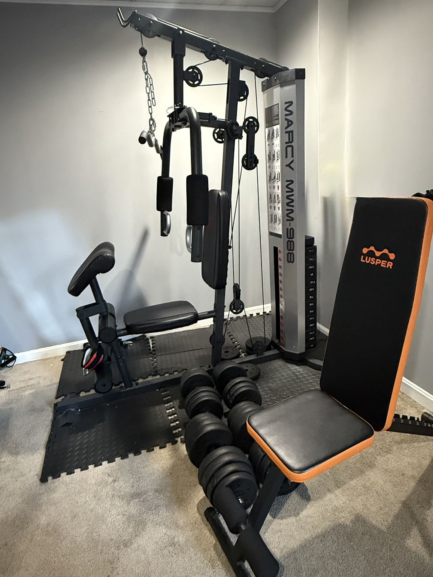 HOME GYM+BENCH+DUMBBELLS