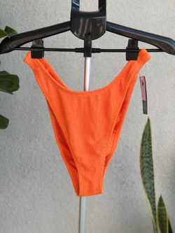 Orange Textured Mid Rise Ultra High Leg Super Cheeky Bikini Bottom XL (16)