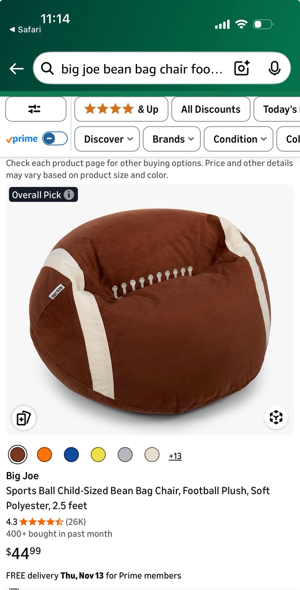 Big Joe Kids Football Bean Bag Chair