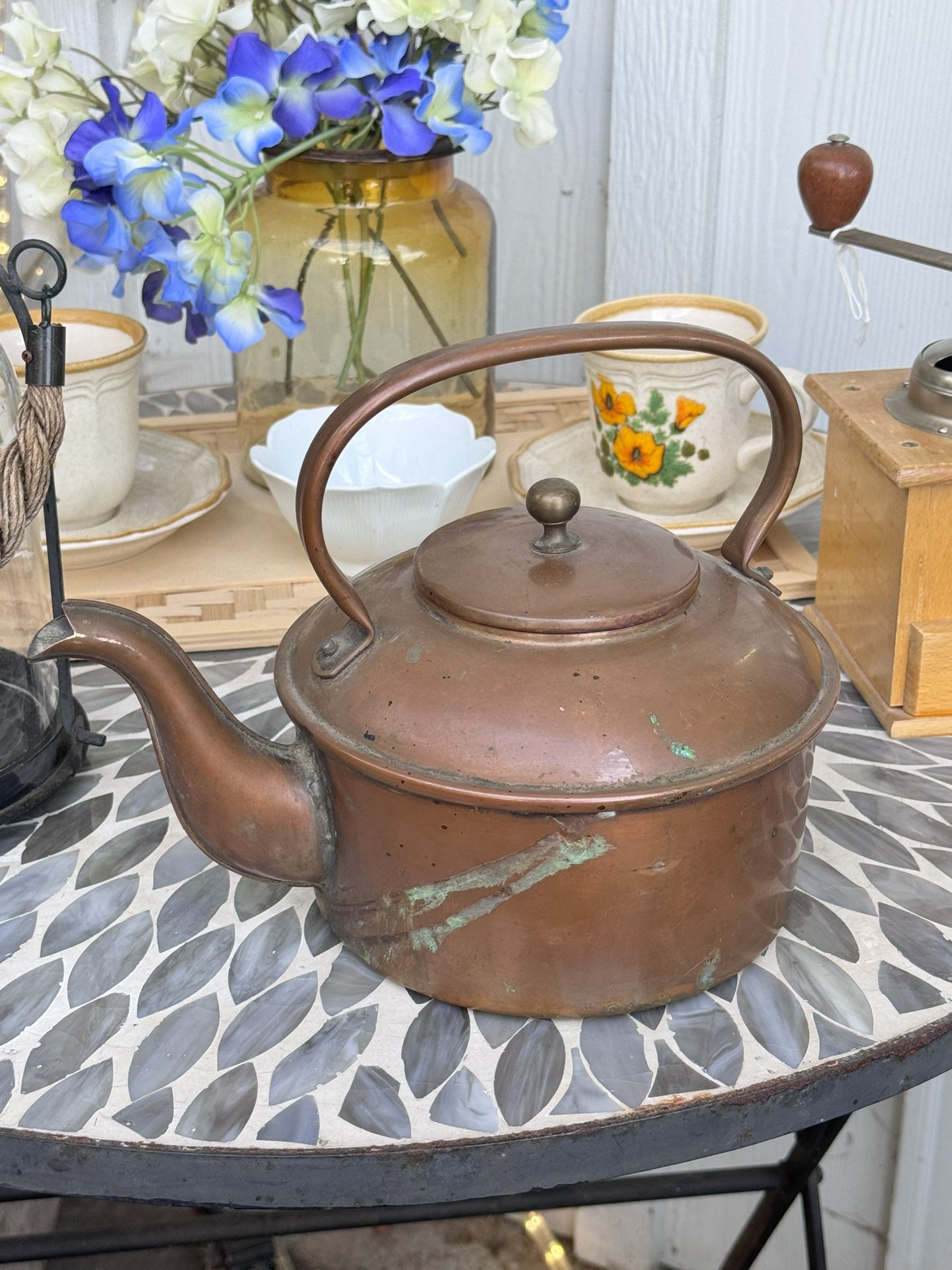Antique Copper & Brass Large Coffee Tea Pot Kettle Brewing Teapot