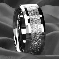 Men's Women's 8mm Titanium Metoriote Inspired Beveled-Edges Polished Engagement Wedding Band 11