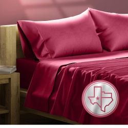 TEXAS LINEN CO. 100% Egyptian Cotton King Bed Sheets - 800 Thread Count 4 PC Burgundy King Sheet Set, Sateen Weave Luxury Hotel Sheets, Cooling Bedshe