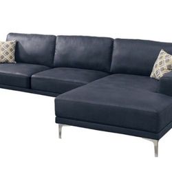Brand New Blue Breathable Leather Sectional Sofa With Chaise