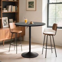 Black Round Wood Bar Height Outdoor Bistro Table with Adjustable Black Stand πβοΈ