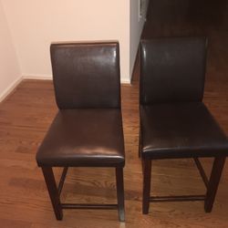 2 Brown Leather Barstools 