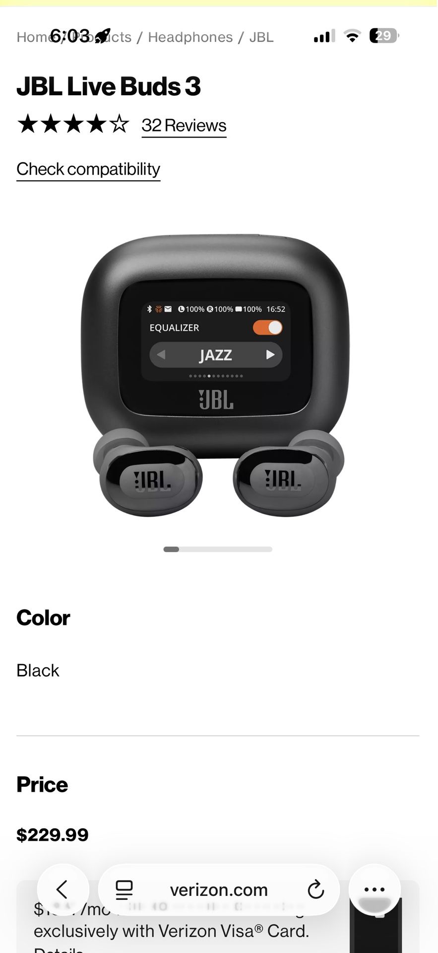 Mint JBL Live 3 Bluetooth Headphones $160