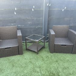 3 Piece Outdoor Chair With Glass Table