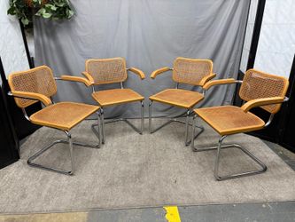 CIDUE Vintage Blonde Marcel Breuer Style Cane & Chrome Cantilever Chair (Set of 4)