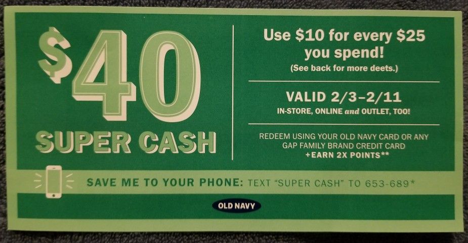 Old Navy Super Cash Coupon (Worth $40)