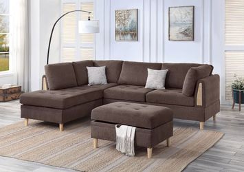 Sectional sofa with Storage Ottoman Chocolate Chenille. New Especial price 