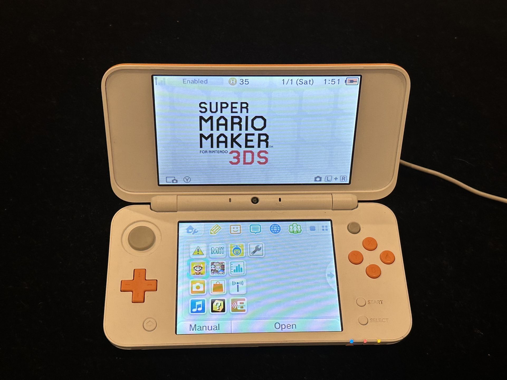 Nintendo 2DS XL Console - White/Orange + Super Mario Maker Game Cartridge