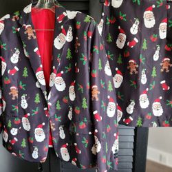 Cute Santa Christmas Dressy womens Suit, Jacket And Skirt Size Large