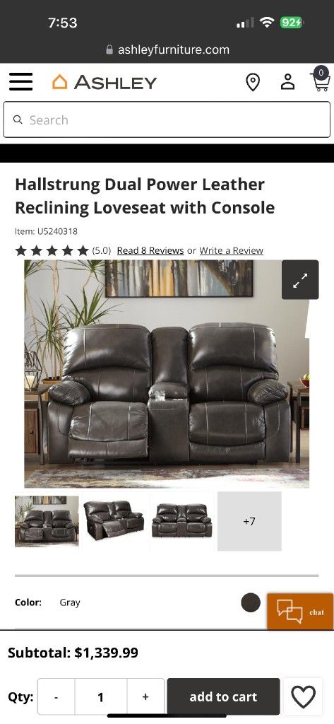 Hallstrung Dual Power Leather Reclining Loveseat with Console