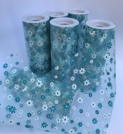 6" x 10 Yards Turquoise | Sheer Floral Fabric | Printed Organza Fabric (96 Rolls)