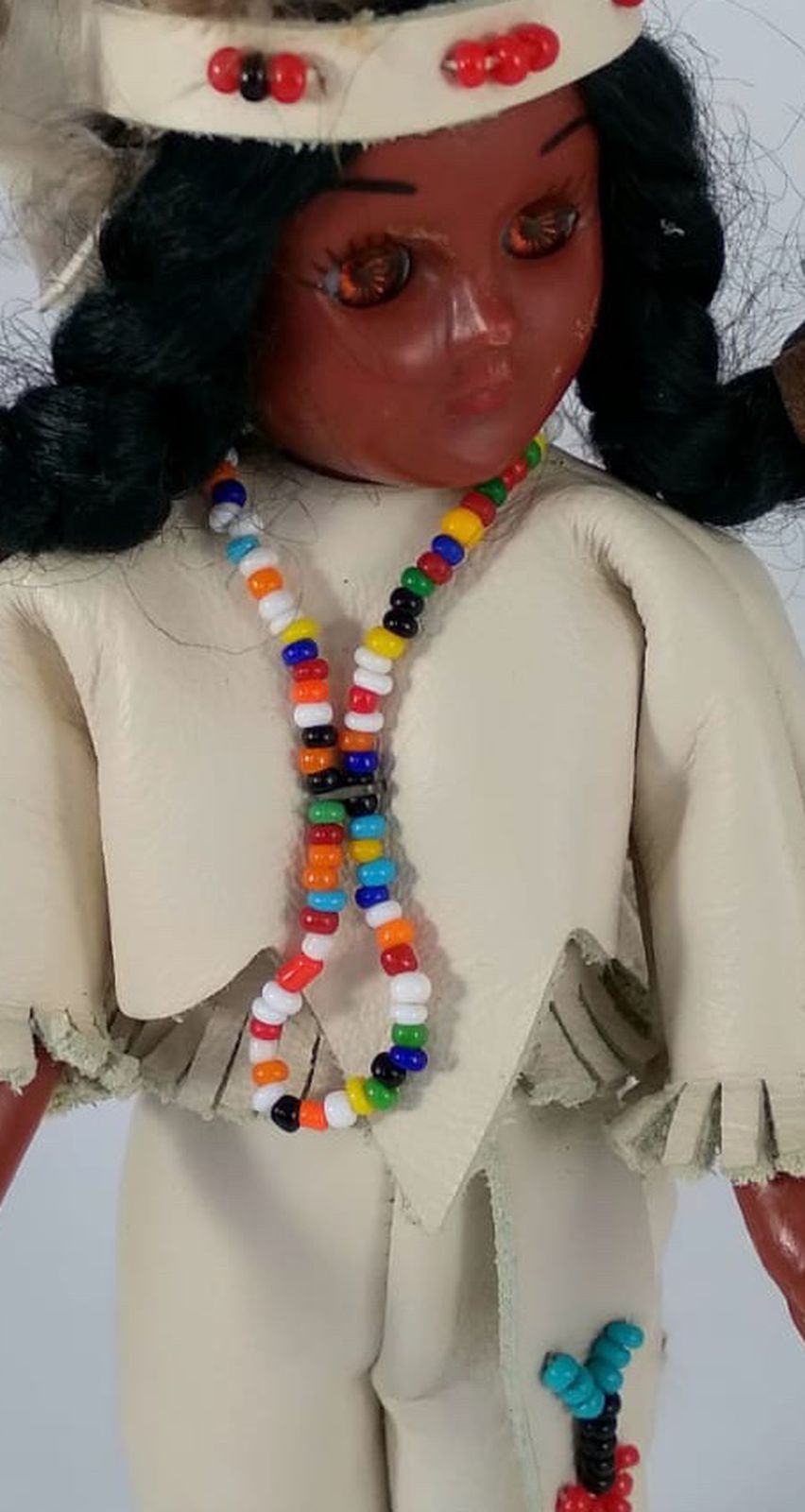 Vintage Native American Indian Girl Doll 7” Quiver Sleep Eyes Beaded Necklace