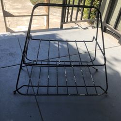 .Got spraypaint? Super Cool Two Tier Midcentury Metal Magazine Rack with Flaky Paint: