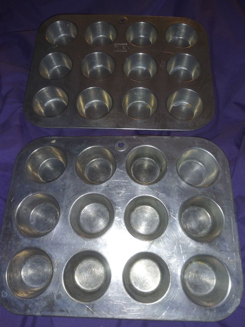 2 Nesting Mini Muffin Cupcake Pans Tins Aluminum Mirro Foley Vtg Bakeware