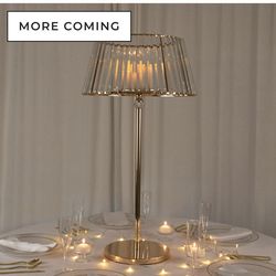 Gold Crystal Pendant Candle Holders 38" Classic Empire Lamp Shade Style, Votive Candle Stand for Table Centerpieces