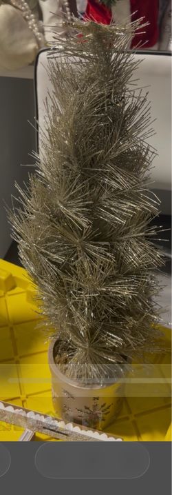 Mini Gold Tinsel Christmas Tree Decoration