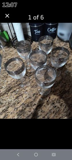 These are vintage J. Prezioso "Lavorato A Mano" Italian silver-rimmed goblets featuring a pattern