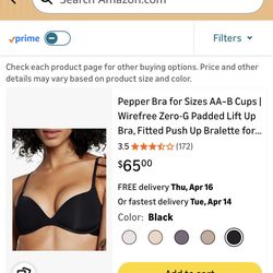 Pepper wire free padded lift up bra black 36b