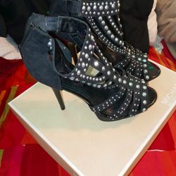 81/2 4 Inch Black Studded Heels