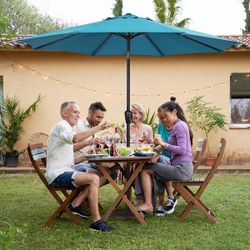 9 ft. Round 8-Rib Steel Market Patio Umbrella in Teal