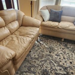 Leather Sofa and Love Seat Beige 
