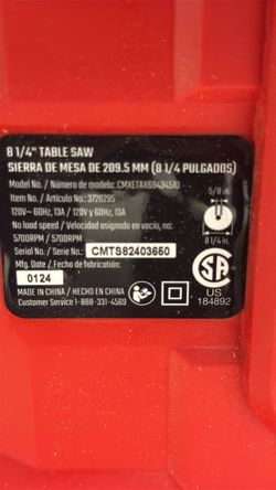 Craftsman 8 1/4" Table Saw CMXETAX(contact info removed)0