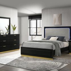 Brand New Super Elegant Queen Size LED Bedroom Set 
