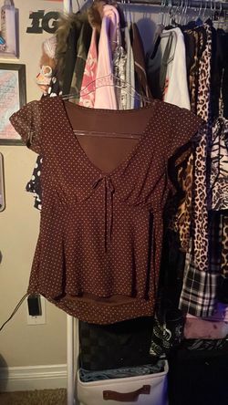 Brown Polka Dot Flutter Sleeve Blouse