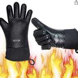 Long Silicone Grill Gloves Heat Resistant Oven Mitts & Potholders for Barbecue,