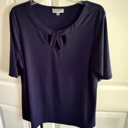 Navy blue JM Collection short sleeve blouse with bow detail #office
