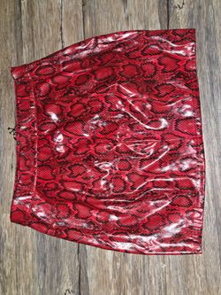 Red Snakeskin Print Mini Skirt