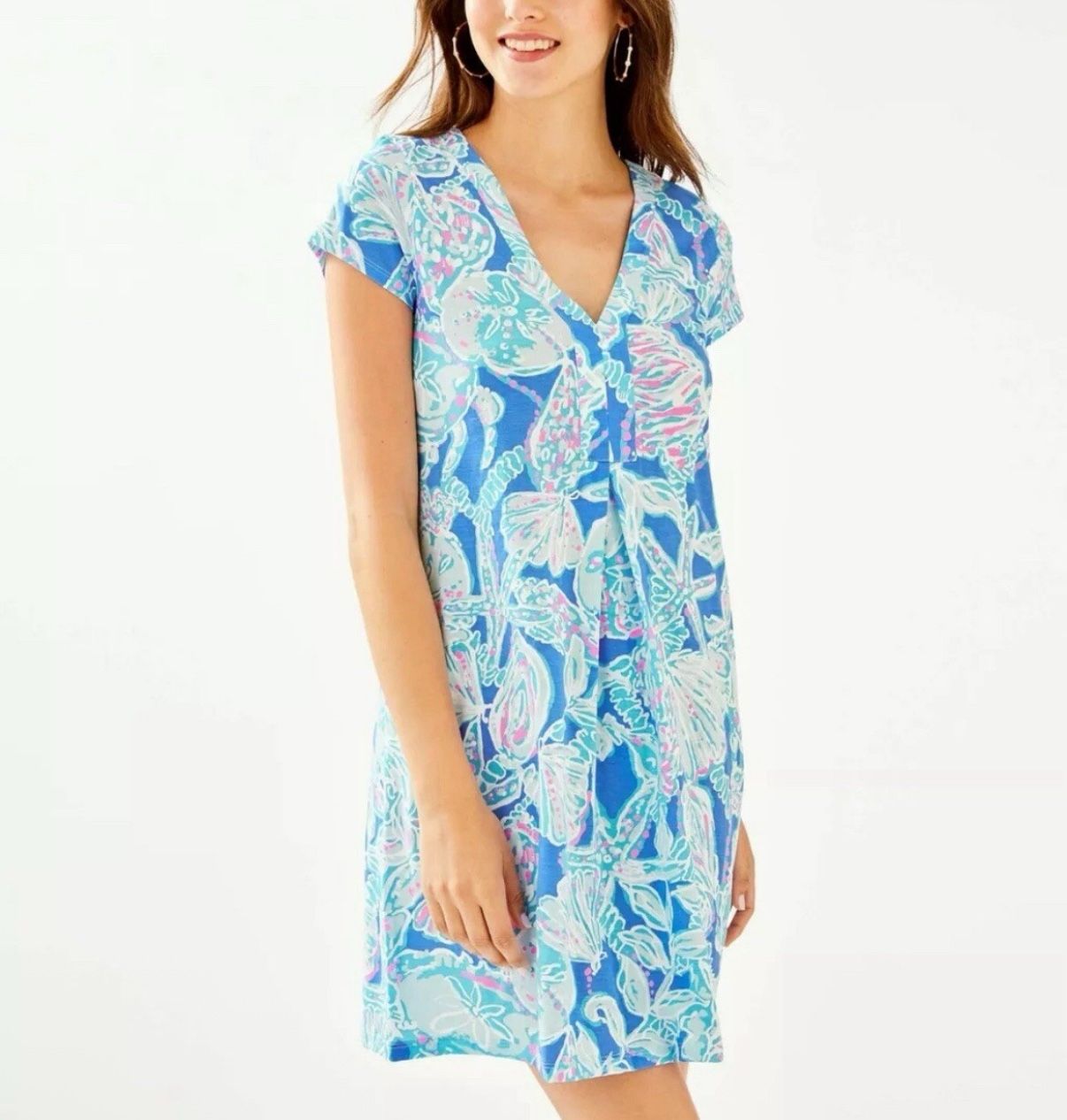 Lilly Pulitzer Amina Cap Sleeve Dress XS Blue Floral Knee Length Casual