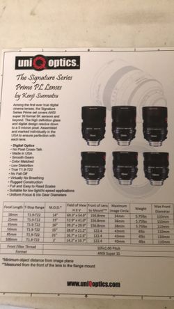 UniQoptics digital cinema prime lenses