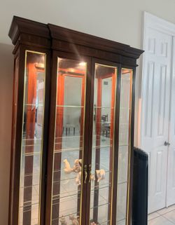 MATCHING LIGHTED CHERRY WOOD CURIO CABINETS - $600 FOR BOTH