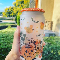Halloween, Mickey And Minnie Glass Can