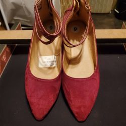 Burgundy Suede Ankle Strap Flats Size 9