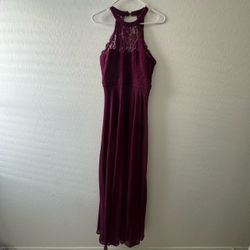 Burgundy Lace Halter Maxi Dress