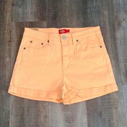 New Women’s Dickies Junior’s Size 9 / 29 Orange Roll Cuff Comfort Stretch Shorts