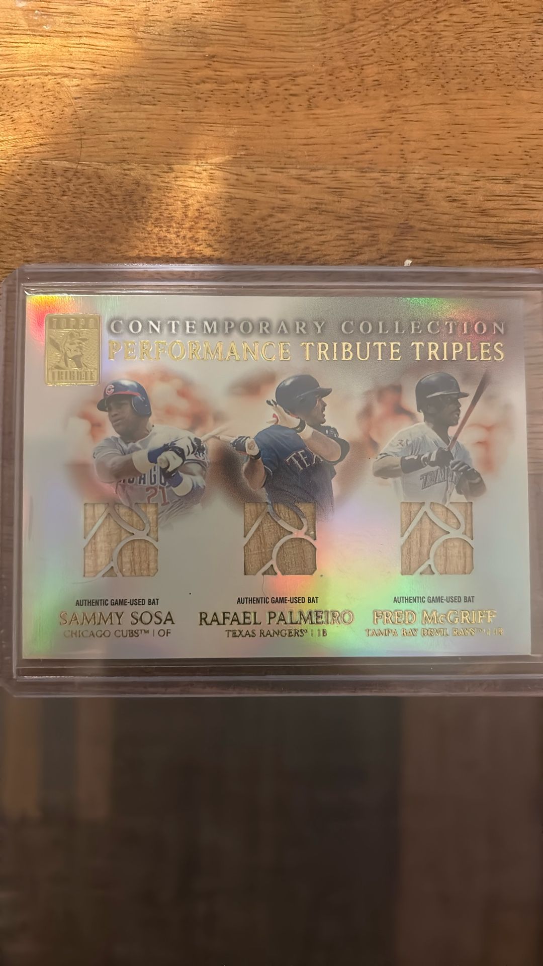 🔥 2003 Topps Tribute Triples Bat Relic – Sosa / Palmeiro / McGriff 🔥