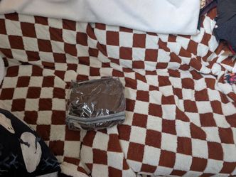 Brown blanket and Zippered Cosmetic Pouch with Clear Lid
