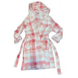 Super Cute Plaid, Fuzzy, Comfy, Pink, And White Peach Colored Robe