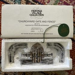 Dept. 56 Heritage Village Collection – Village Accessories “CHURCHYARD GATE AND FENCE” – Set of 3 – Retired Hand-painted porcelain.
