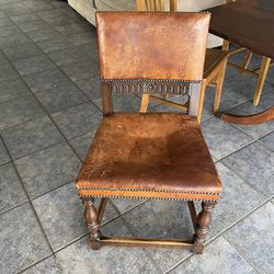 Leather & Wood Antique Dining Chairs