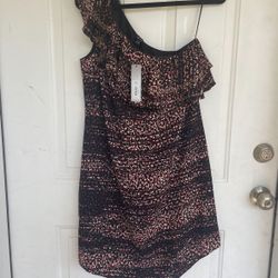 Apt 9 Womens Sz M One Shoulder Knee Length Cocktail Dress Black Pink Orange