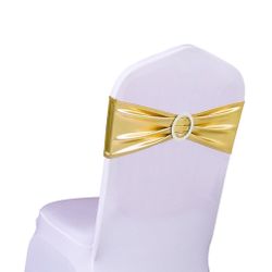 SINSSOWL Pack Of 50 Spandex Bronzing Gold Chair Sashes For Wedding Metal Gold Chair Bows Sashes Bands Fitting Birthday Party Anniversary Bridal Baby S