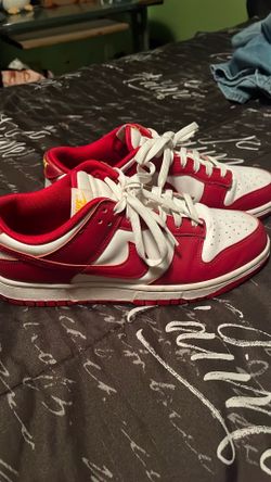 Nike Dunk Low Retro sneakers, red & white, size 9.5 (men’s)